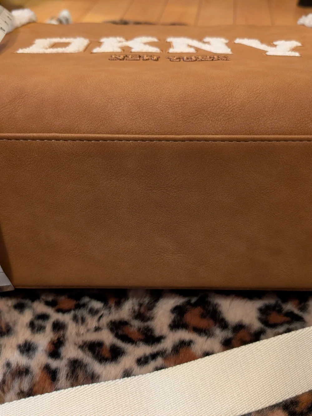 DKNY Tan Shearling-Trim Tote